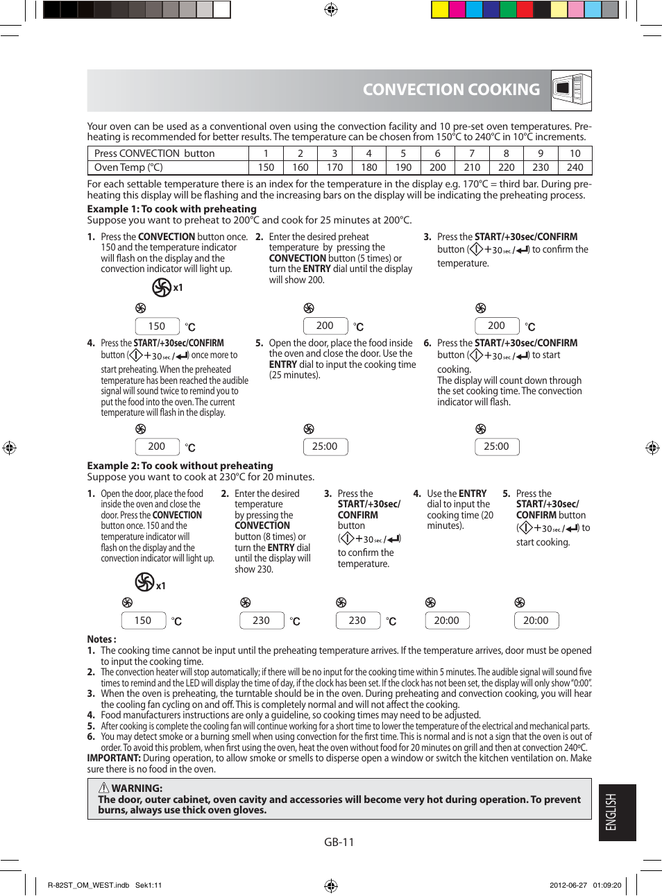 Convection cooking, English | Sharp R-82STW Four à micro-ondes combiné User Manual | Page 173 / 180