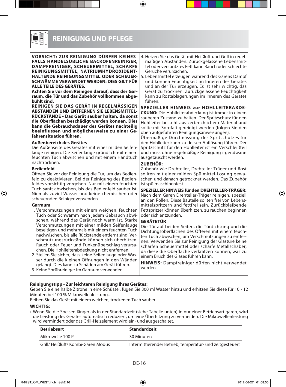 Reinigung und pflege | Sharp R-82STW Four à micro-ondes combiné User Manual | Page 18 / 180