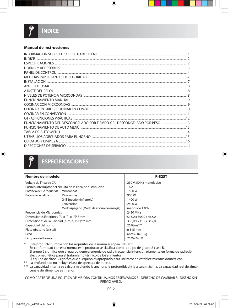 Especificaciones índice | Sharp R-82STW Four à micro-ondes combiné User Manual | Page 20 / 180