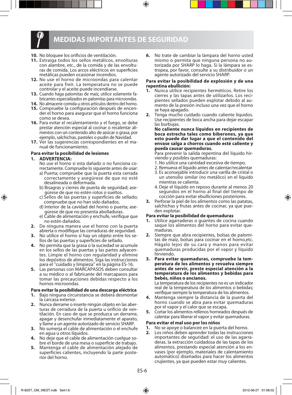 Medidas importantes de seguridad | Sharp R-82STW Four à micro-ondes combiné User Manual | Page 24 / 180