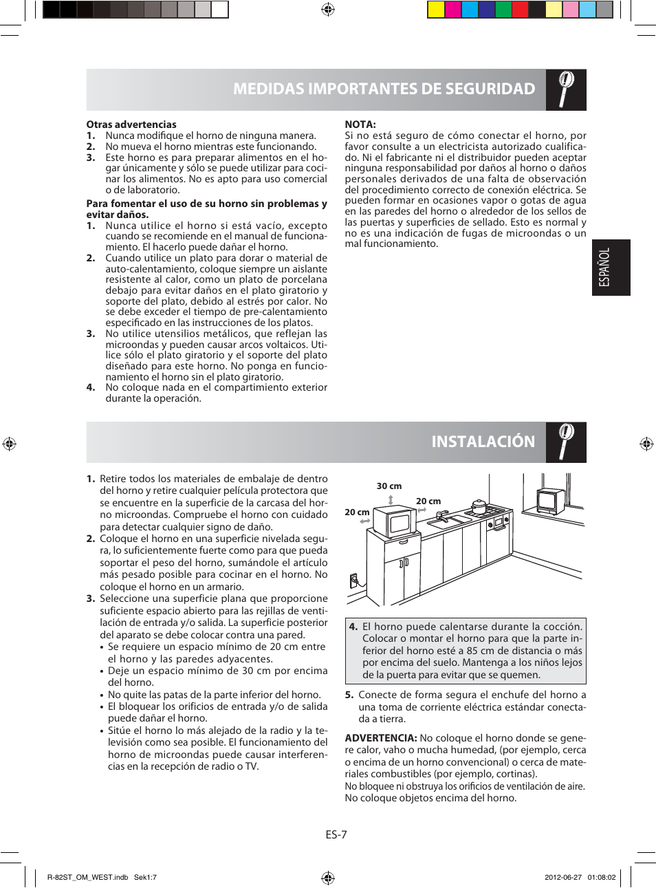 Instalación medidas importantes de seguridad, Esp añol | Sharp R-82STW Four à micro-ondes combiné User Manual | Page 25 / 180