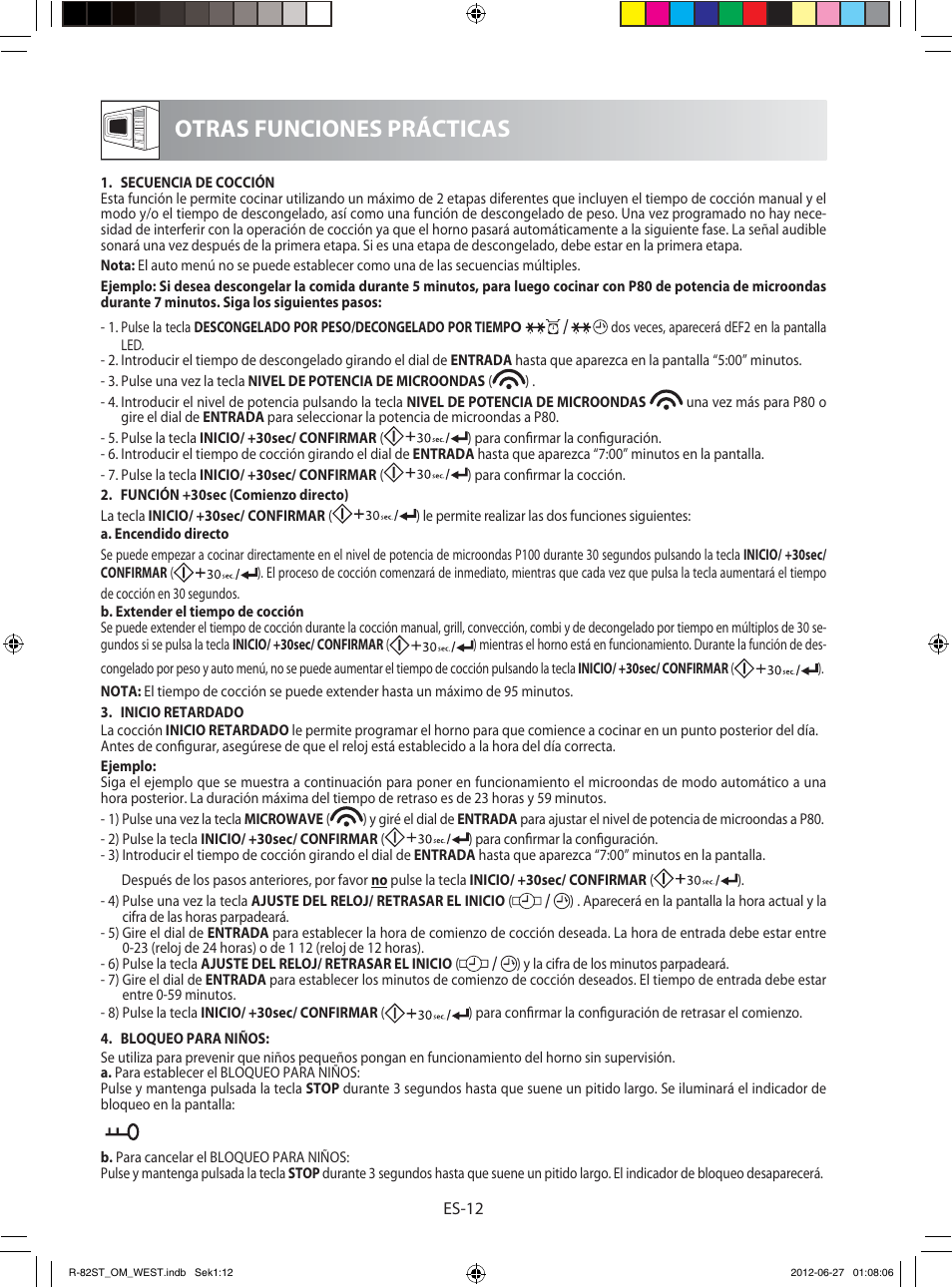 Otras funciones prácticas | Sharp R-82STW Four à micro-ondes combiné User Manual | Page 30 / 180