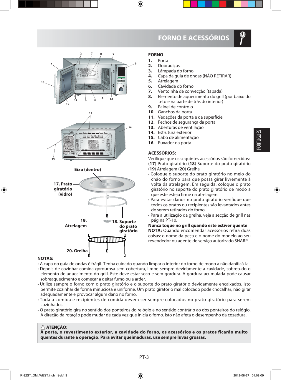 Forno e acessórios, Português, Pt-3 | Sharp R-82STW Four à micro-ondes combiné User Manual | Page 37 / 180