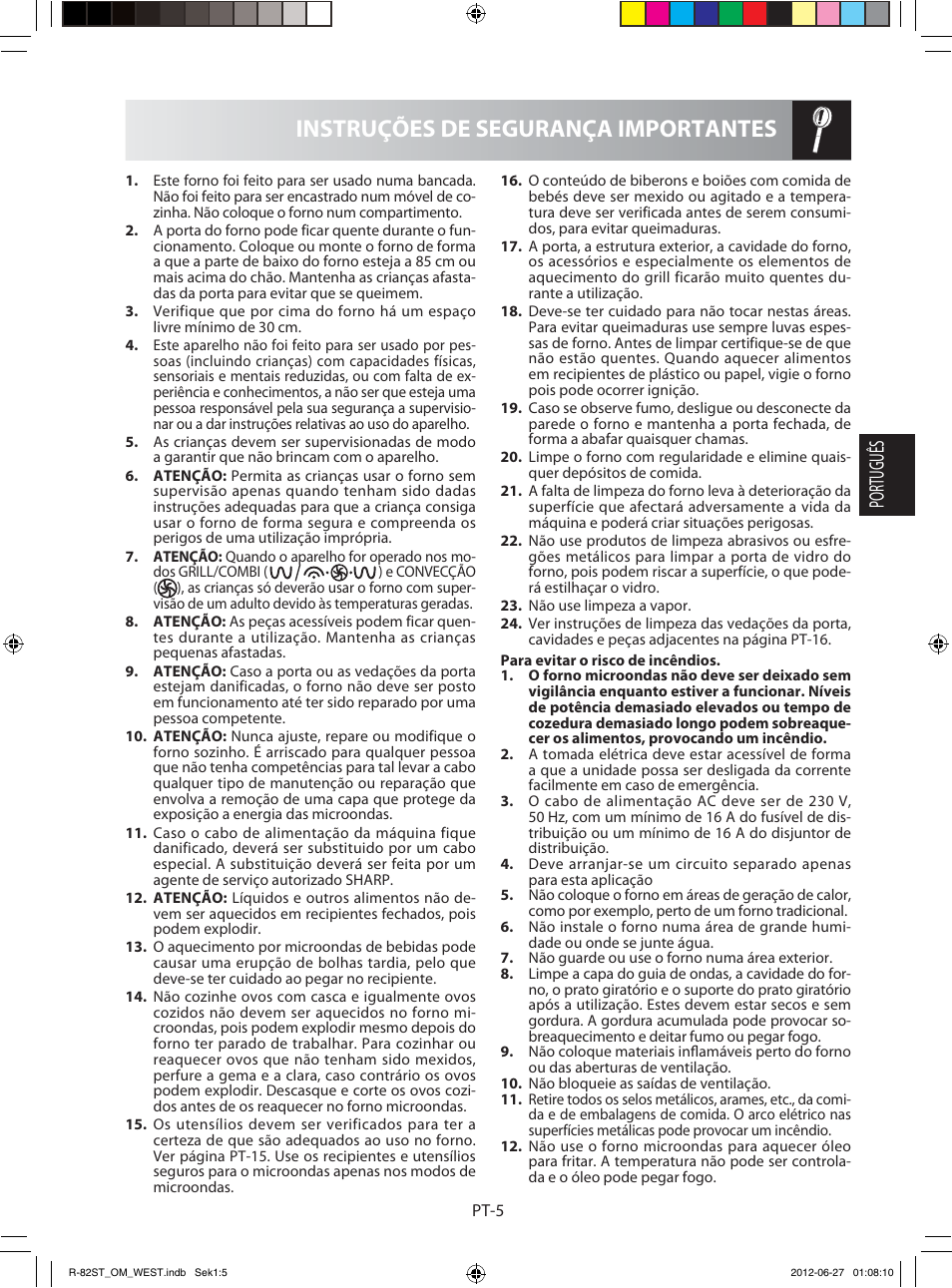 Instruções de segurança importantes, Português | Sharp R-82STW Four à micro-ondes combiné User Manual | Page 39 / 180