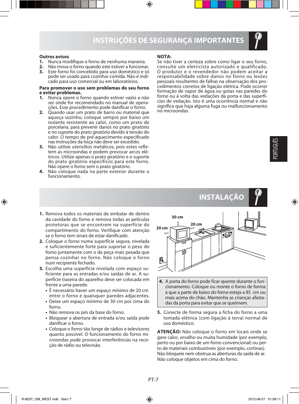 Instalação instruções de segurança importantes, Português | Sharp R-82STW Four à micro-ondes combiné User Manual | Page 41 / 180