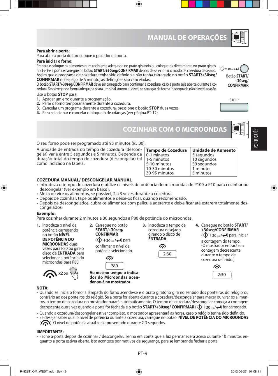 Cozinhar com o microondas manual de operações, Português | Sharp R-82STW Four à micro-ondes combiné User Manual | Page 43 / 180