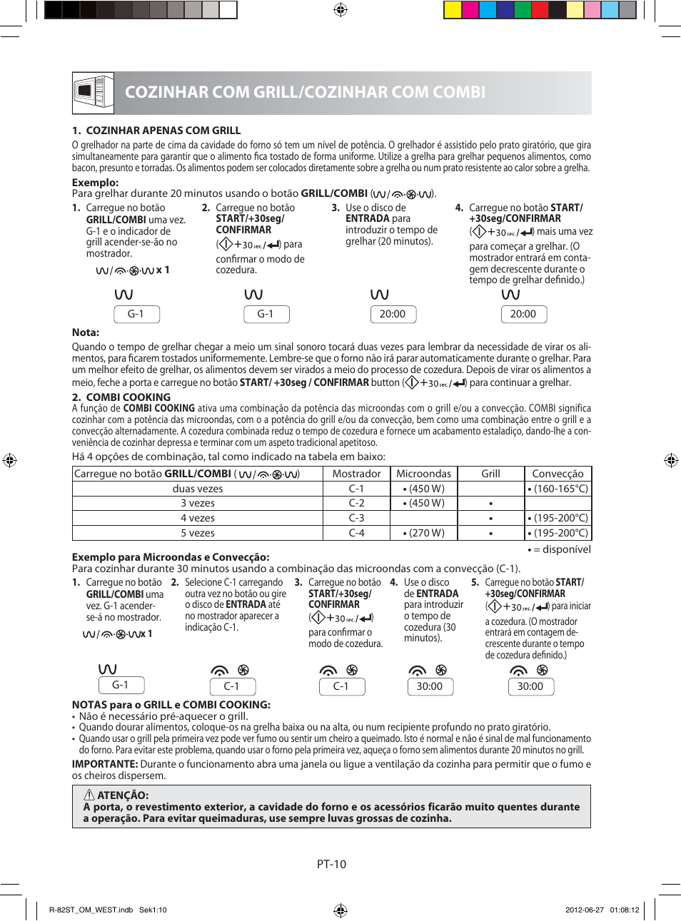 Cozinhar com grill/cozinhar com combi | Sharp R-82STW Four à micro-ondes combiné User Manual | Page 44 / 180