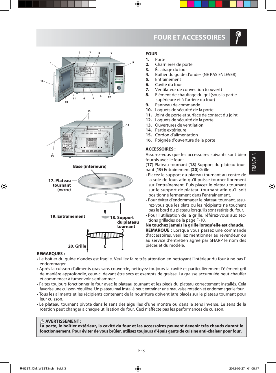 Four et accessoires, Français | Sharp R-82STW Four à micro-ondes combiné User Manual | Page 53 / 180