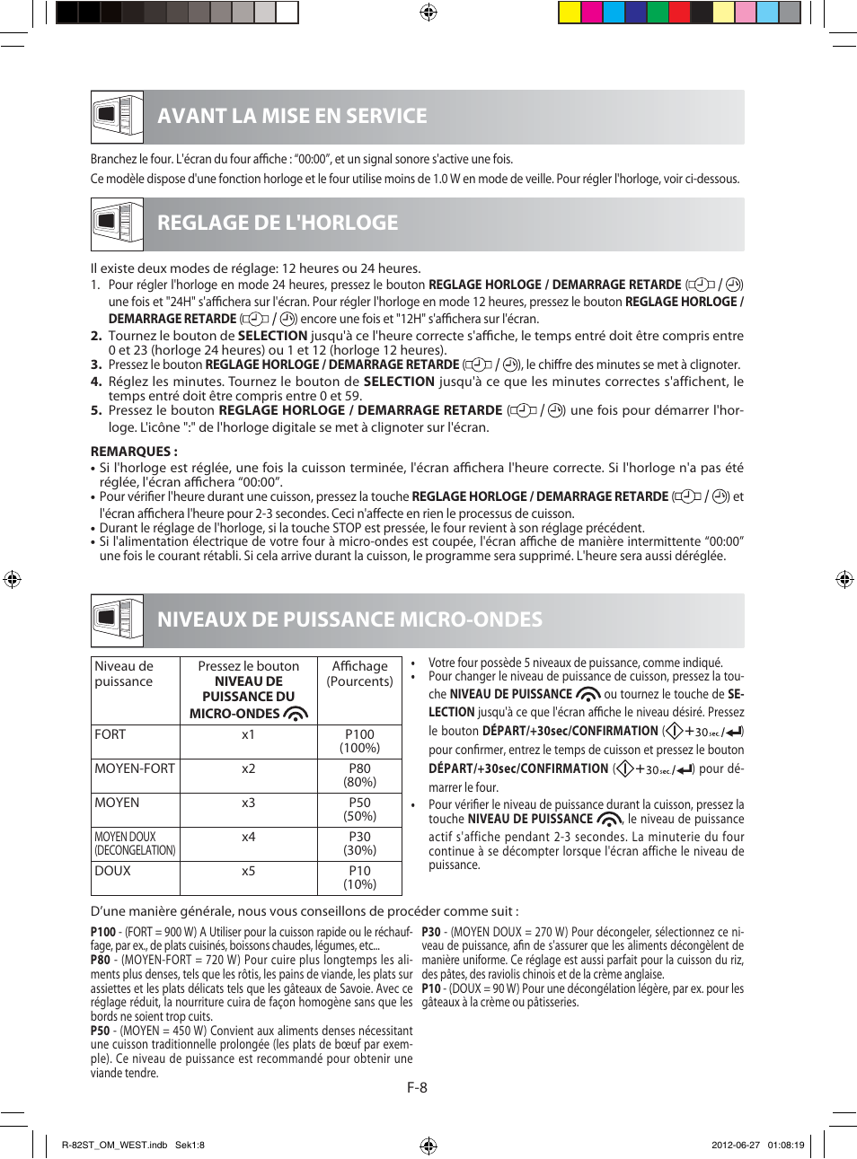 Reglage de l'horloge | Sharp R-82STW Four à micro-ondes combiné User Manual | Page 58 / 180