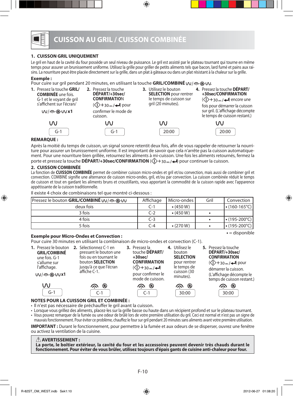 Cuisson au gril / cuisson combinée | Sharp R-82STW Four à micro-ondes combiné User Manual | Page 60 / 180