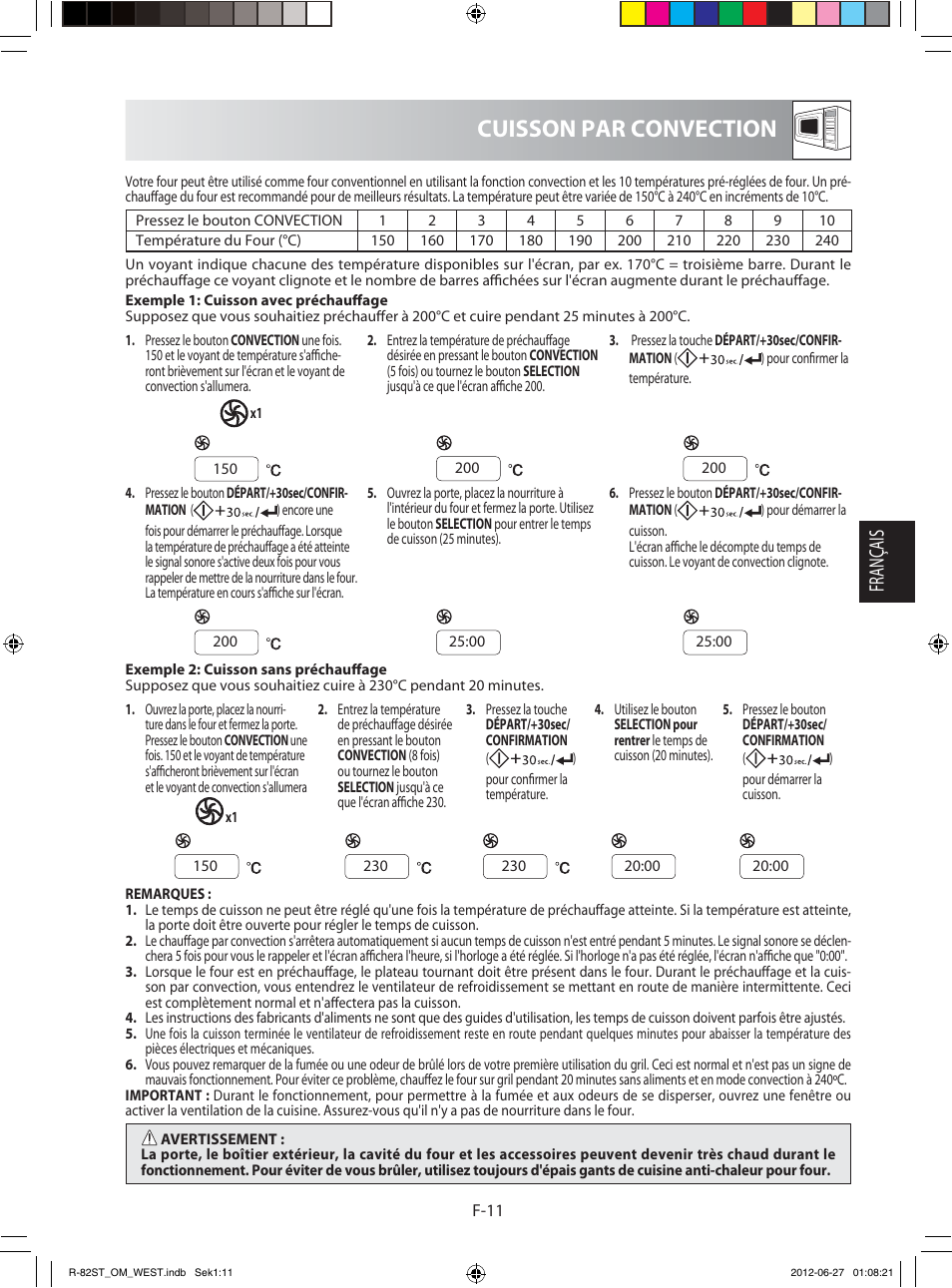 Cuisson par convection, Français | Sharp R-82STW Four à micro-ondes combiné User Manual | Page 61 / 180