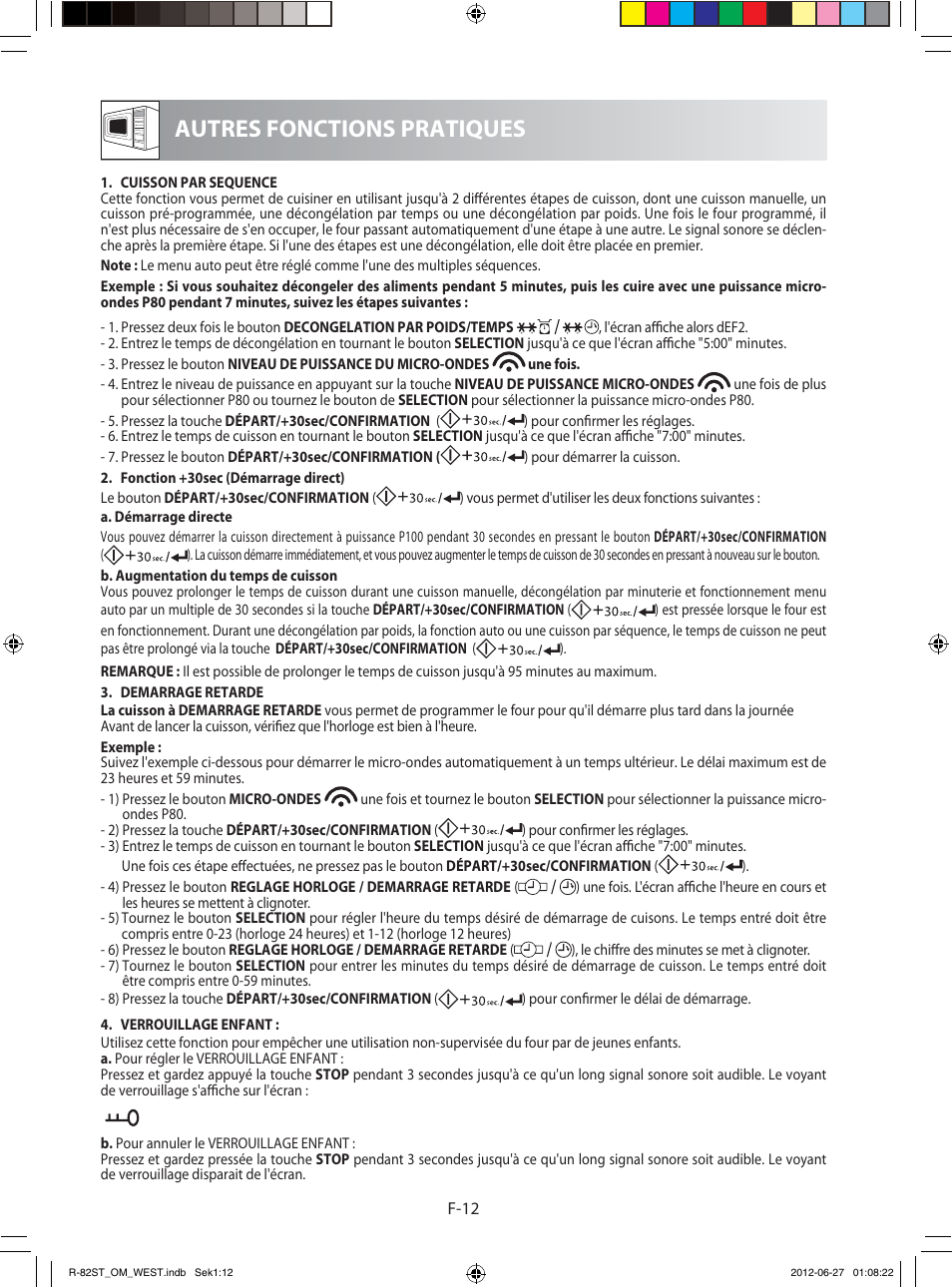 Autres fonctions pratiques | Sharp R-82STW Four à micro-ondes combiné User Manual | Page 62 / 180