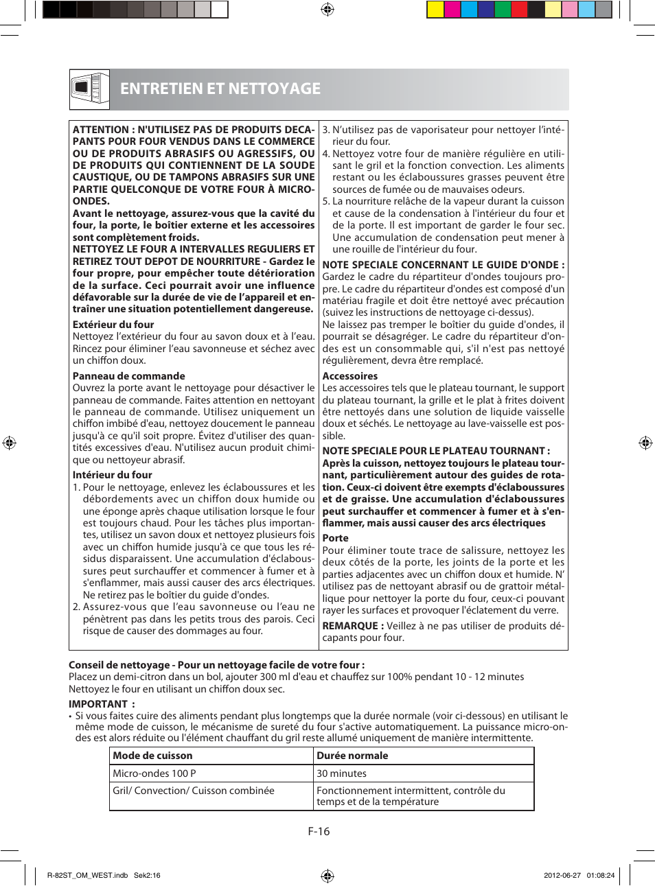 Entretien et nettoyage | Sharp R-82STW Four à micro-ondes combiné User Manual | Page 66 / 180