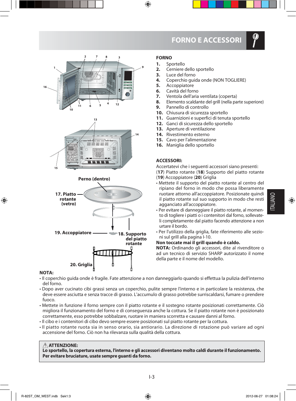 Forno e accessori, It aliano | Sharp R-82STW Four à micro-ondes combiné User Manual | Page 69 / 180