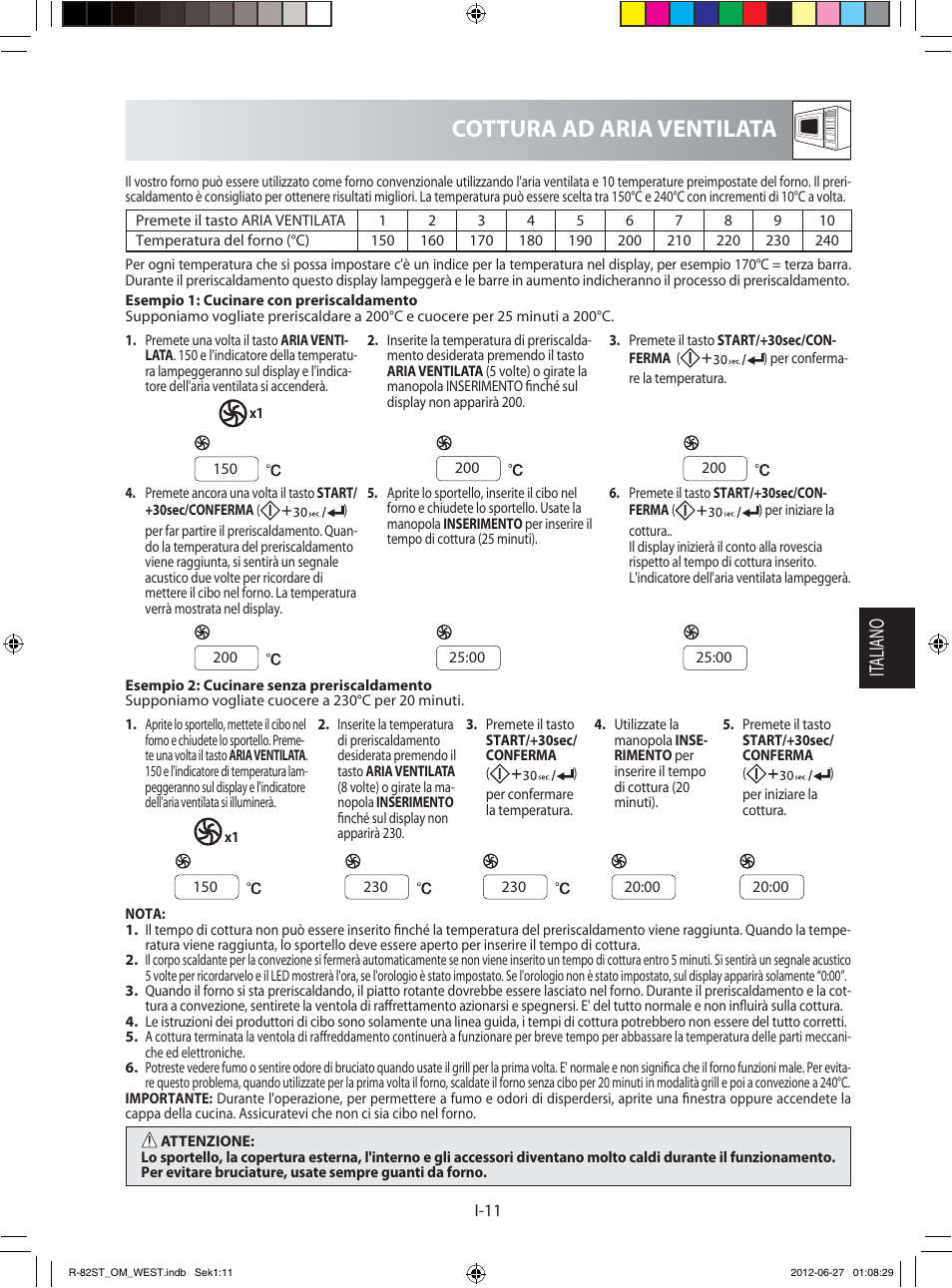 Cottura ad aria ventilata, It aliano | Sharp R-82STW Four à micro-ondes combiné User Manual | Page 77 / 180