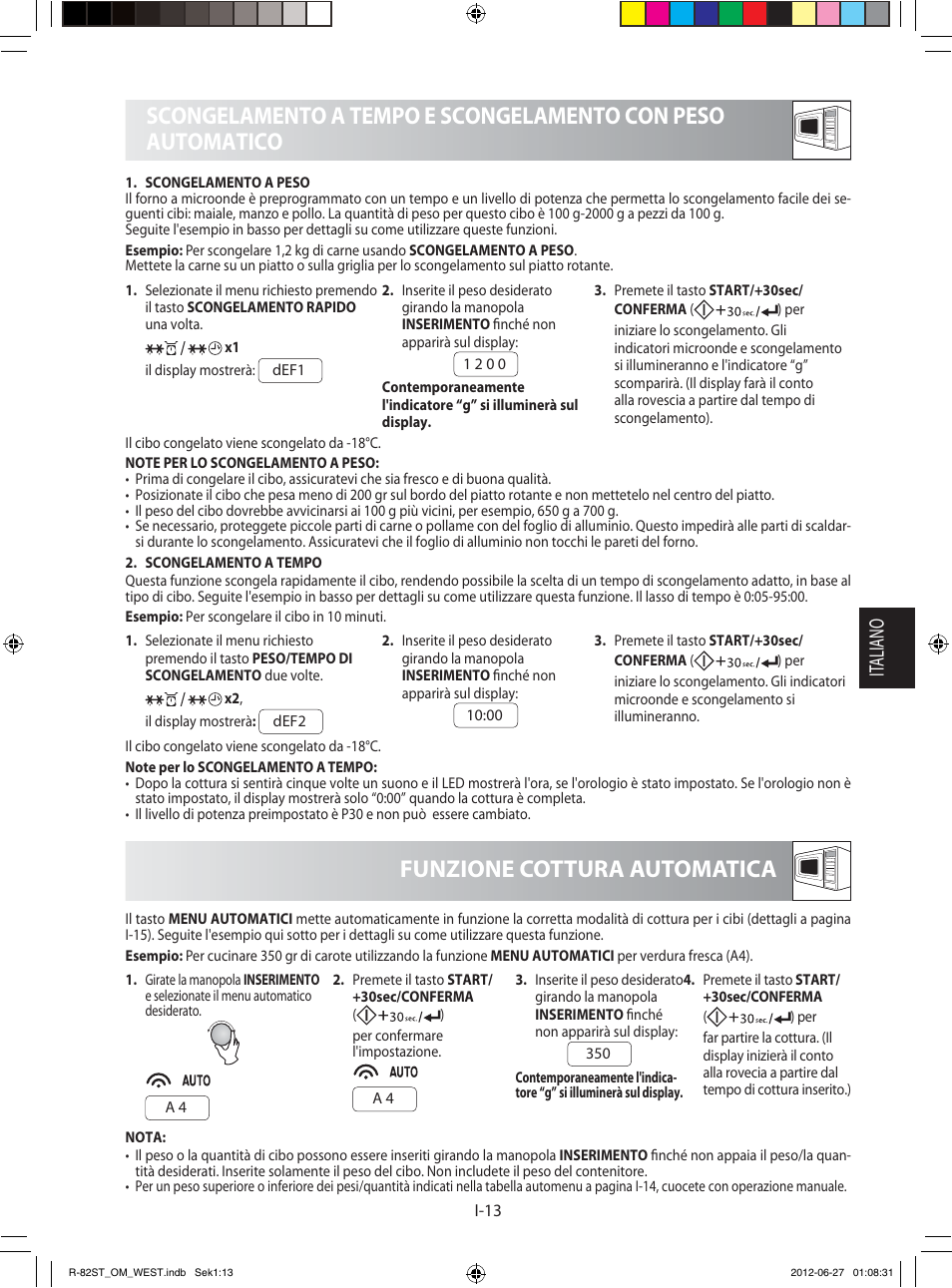 Funzione cottura automatica, It aliano | Sharp R-82STW Four à micro-ondes combiné User Manual | Page 79 / 180