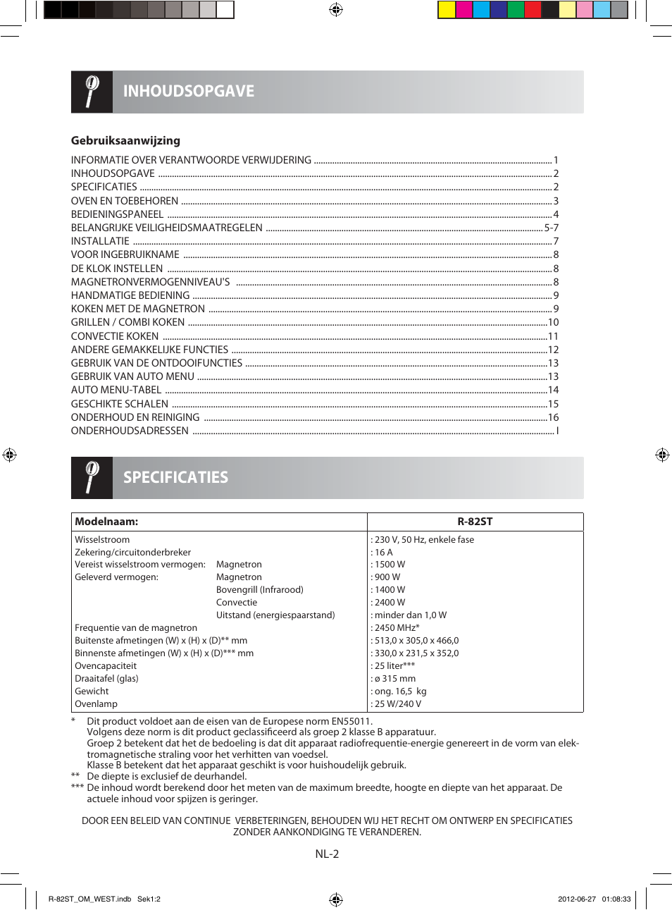 Specificaties inhoudsopgave | Sharp R-82STW Four à micro-ondes combiné User Manual | Page 84 / 180