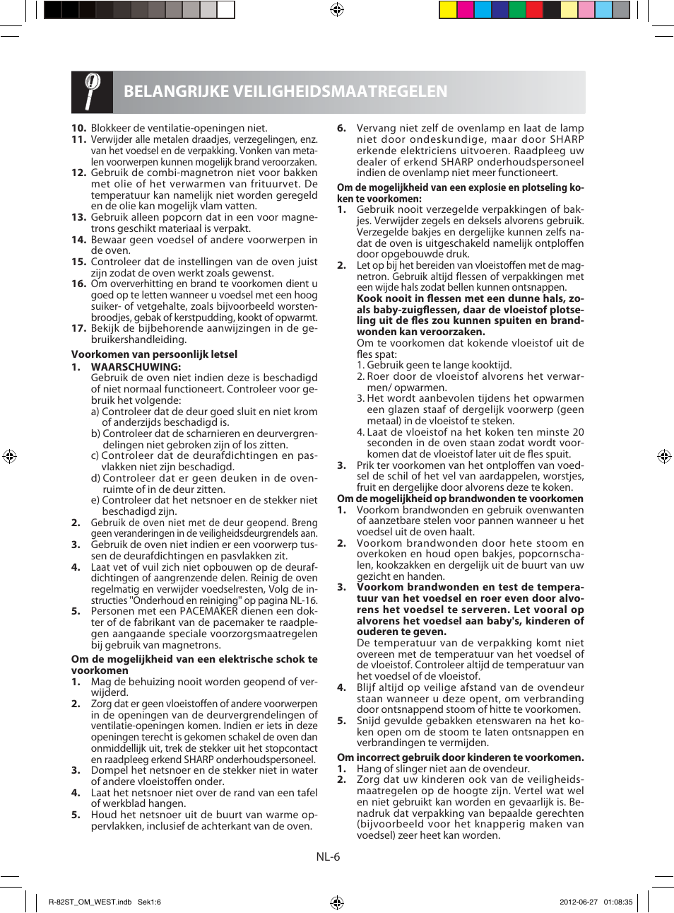 Belangrijke veiligheidsmaatregelen | Sharp R-82STW Four à micro-ondes combiné User Manual | Page 88 / 180