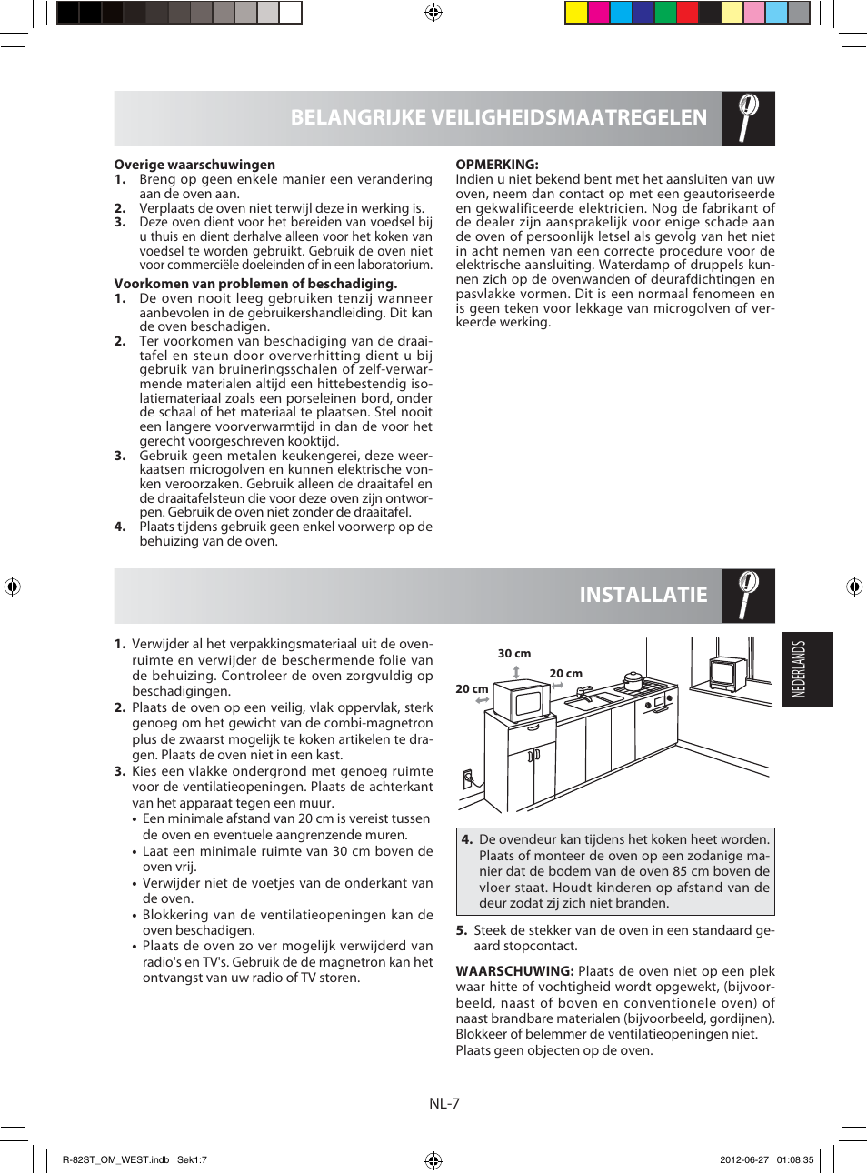 Installatie belangrijke veiligheidsmaatregelen, Nederlands | Sharp R-82STW Four à micro-ondes combiné User Manual | Page 89 / 180