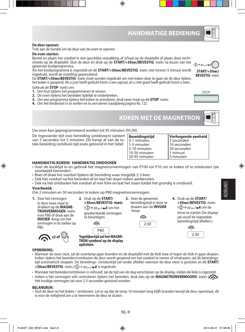 Koken met de magnetron handmatige bediening, Nederlands | Sharp R-82STW Four à micro-ondes combiné User Manual | Page 91 / 180