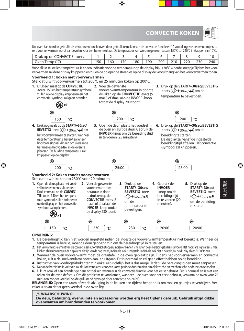 Convectie koken, Nederlands | Sharp R-82STW Four à micro-ondes combiné User Manual | Page 93 / 180