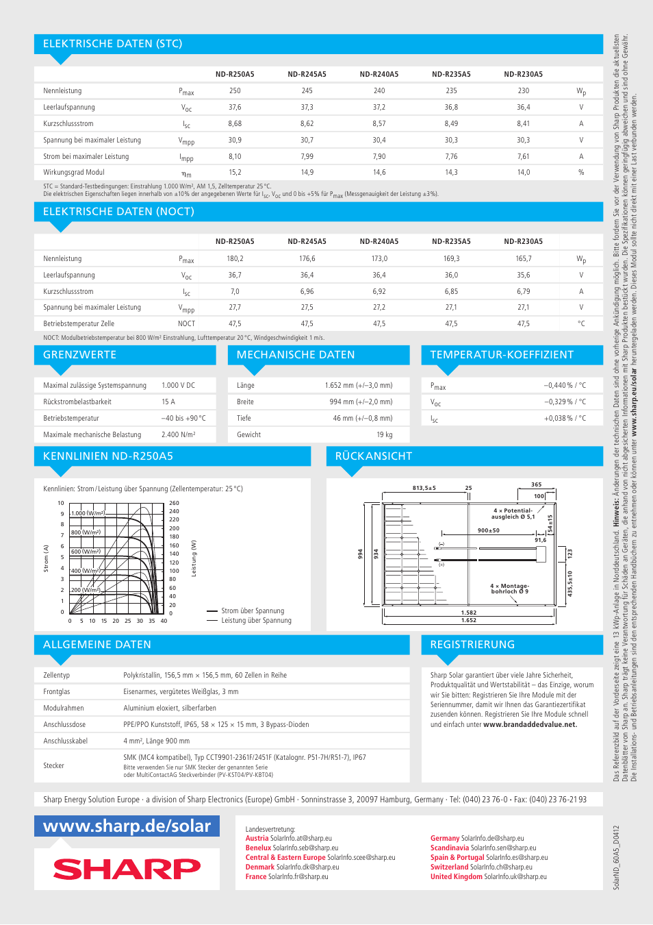 Allgemeine daten kennlinien nd-r250a5 rückansicht | Sharp ND-R250A5 User Manual | Page 2 / 8