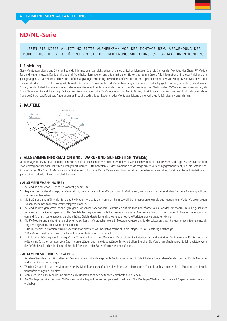 Nd / nu-serie, Einleitung | Sharp ND-R250A5 User Manual | Page 21 / 40