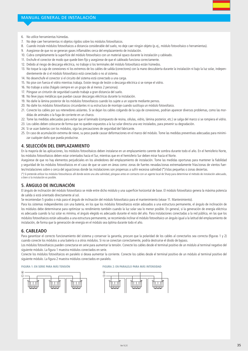 Selección del emplazamiento, Ángulo de inclinación, Cableado | Sharp ND-R250A5 User Manual | Page 35 / 40