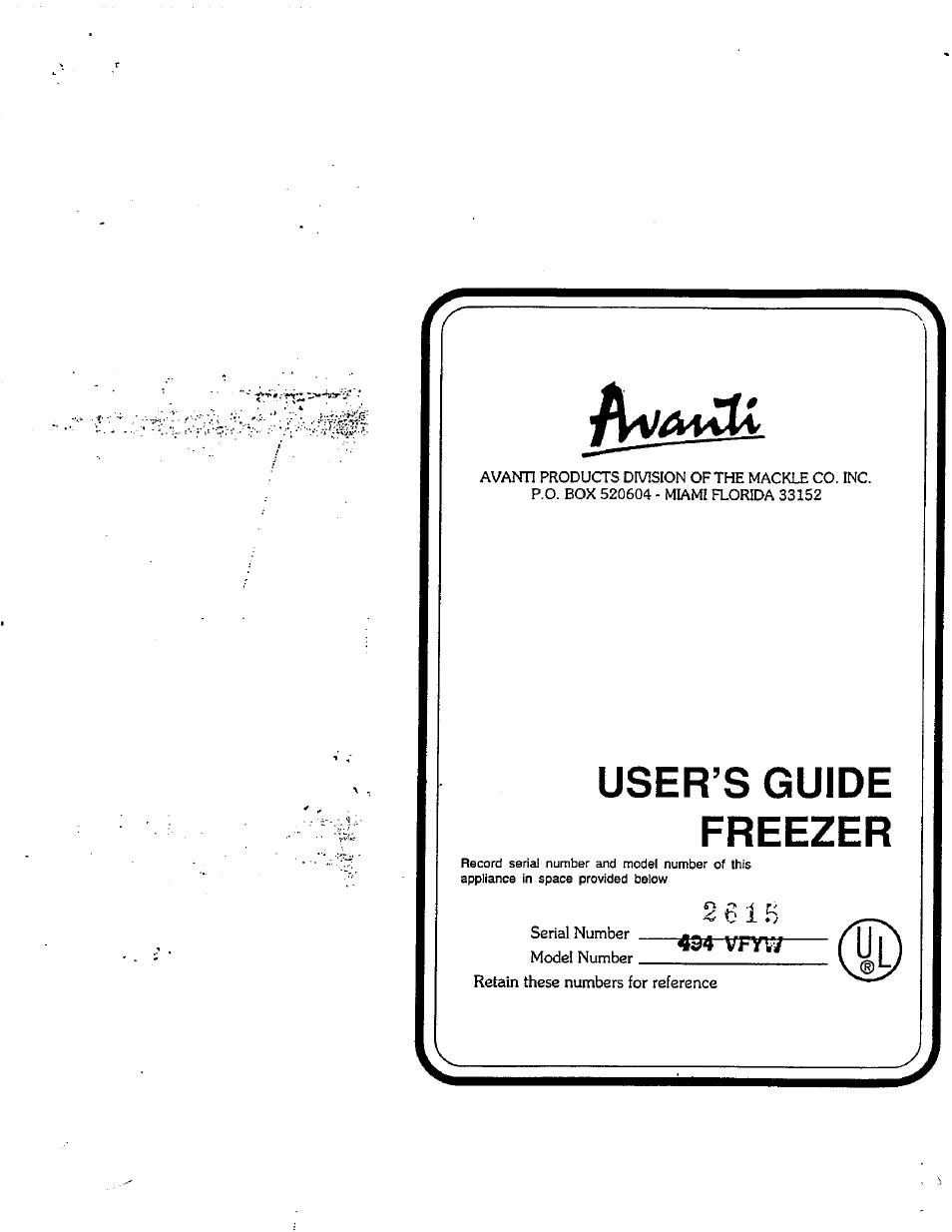 Avanti 494 VFYW User Manual | 17 pages