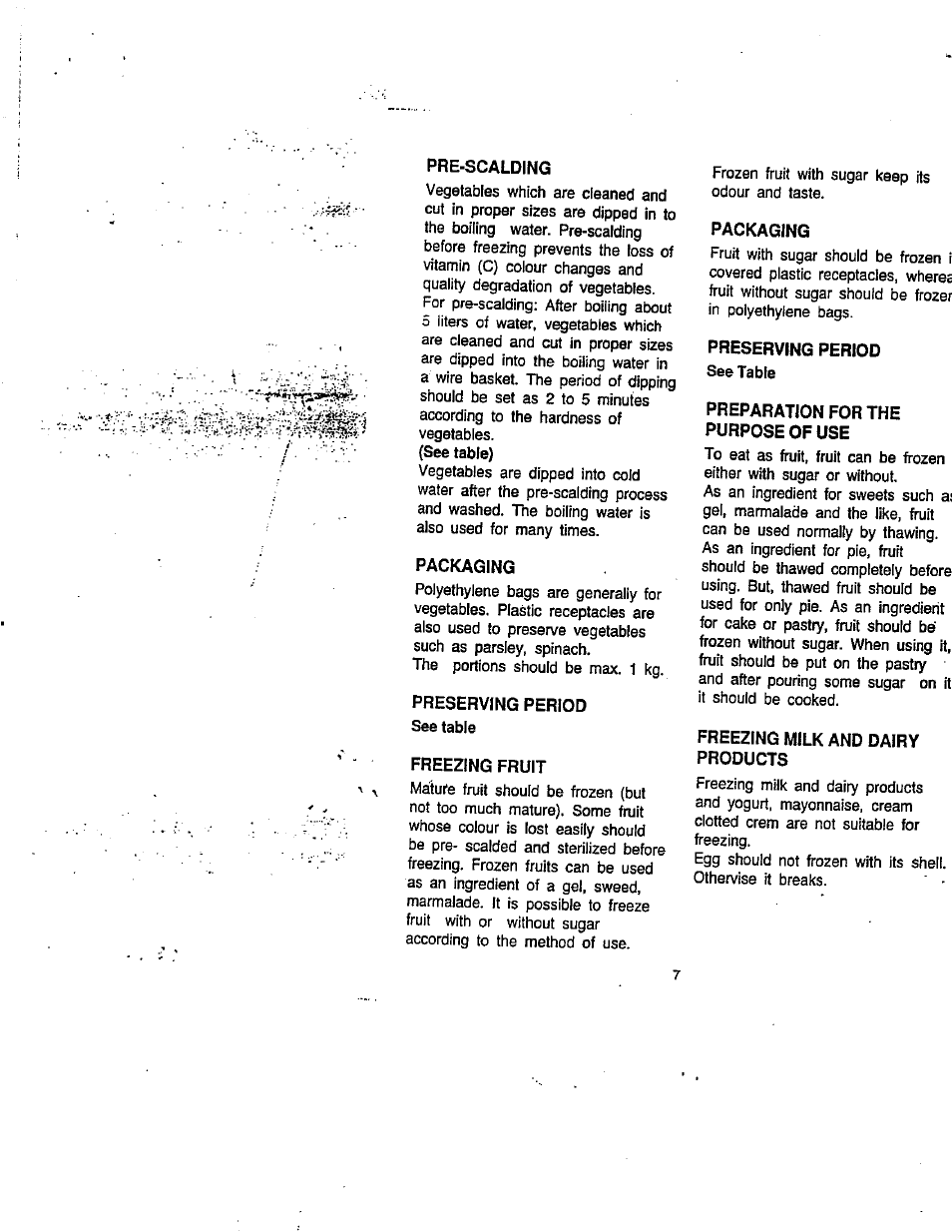 Pre-scalding, Packaging, Preserving period | Freezing fruit, Preparation for the purpose of use, Freezing milk and dairy products | Avanti 494 VFYW User Manual | Page 8 / 17