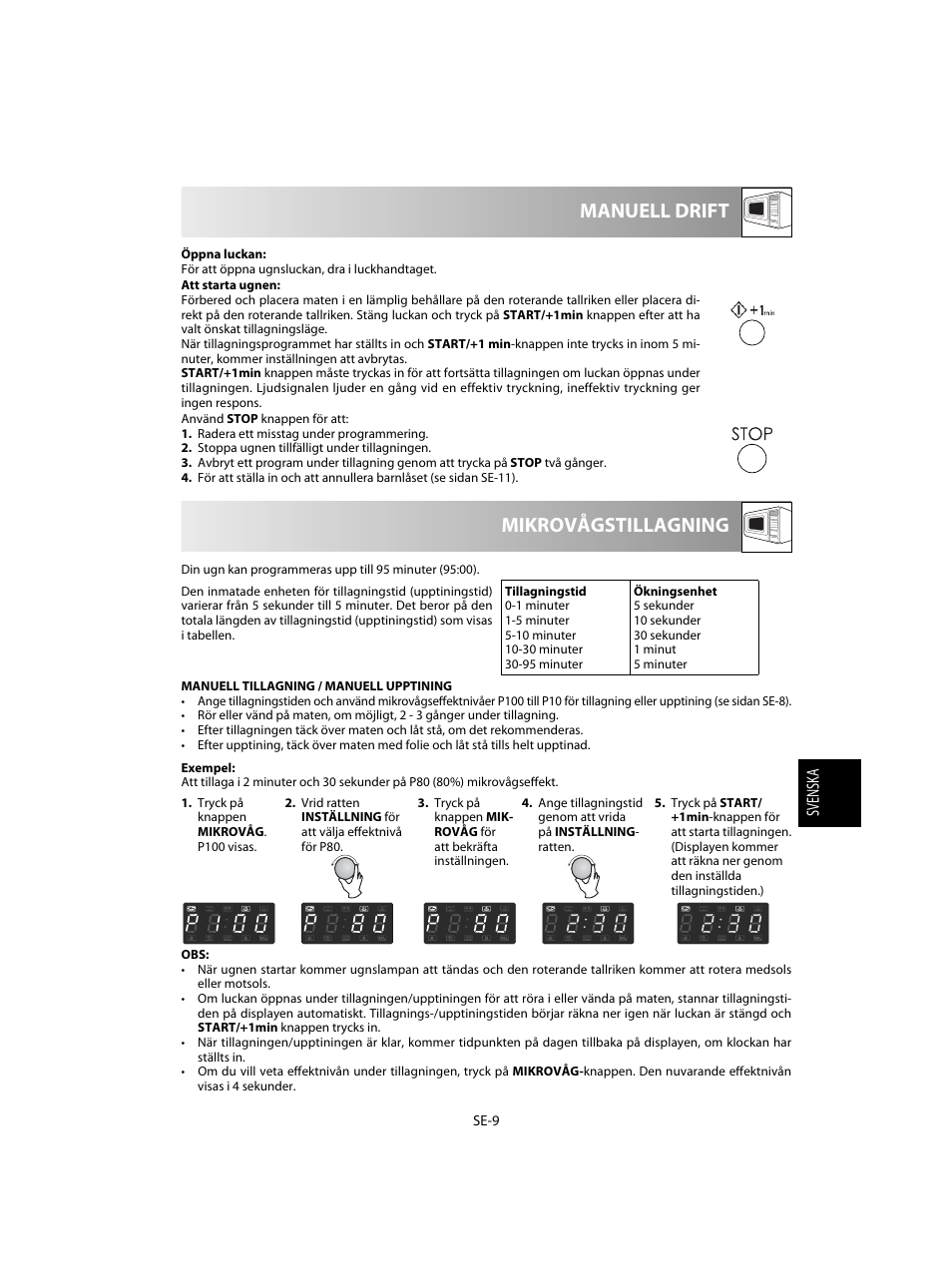 Mikrovågstillagning manuell drift | Sharp R-28STW Four à micro-ondes solo User Manual | Page 107 / 180