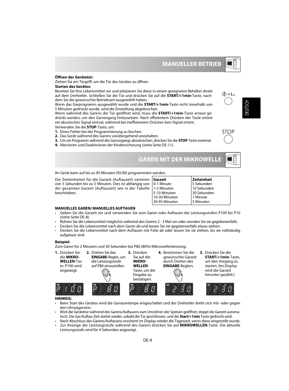 Garen mit der mikrowelle manueller betrieb | Sharp R-28STW Four à micro-ondes solo User Manual | Page 11 / 180