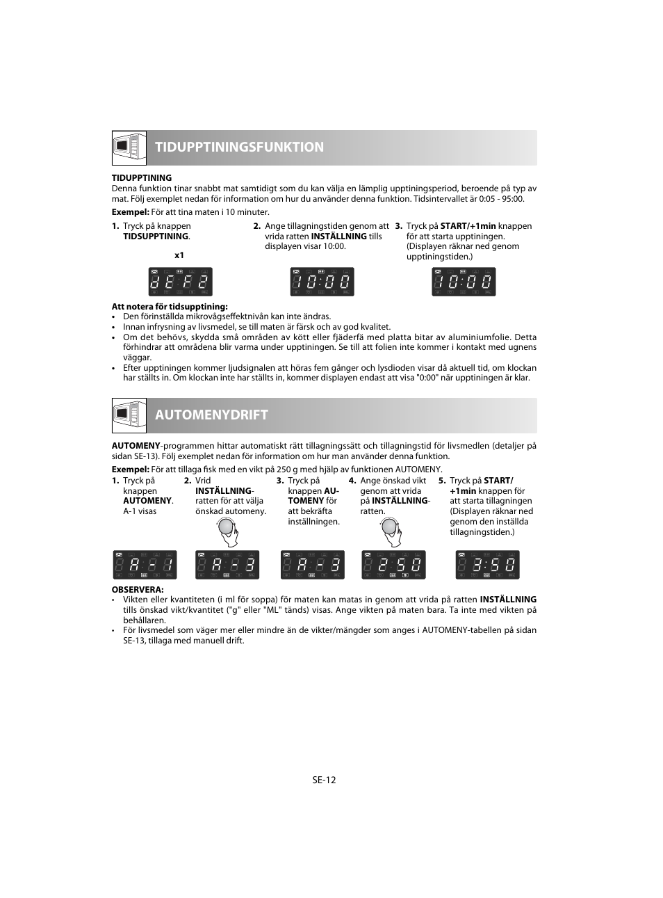 Tidupptiningsfunktion, Automenydrift | Sharp R-28STW Four à micro-ondes solo User Manual | Page 110 / 180
