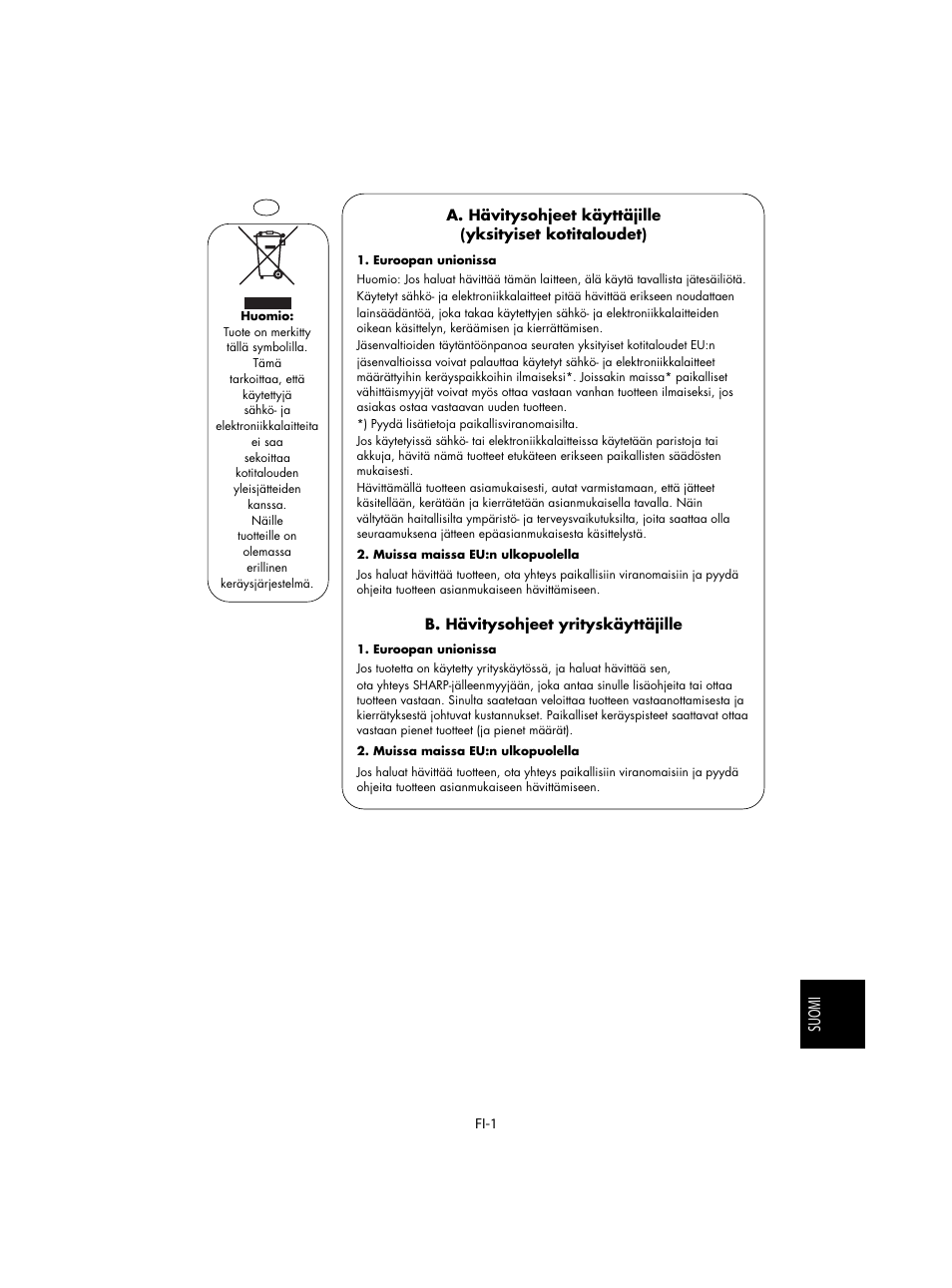 Suomi | Sharp R-28STW Four à micro-ondes solo User Manual | Page 147 / 180