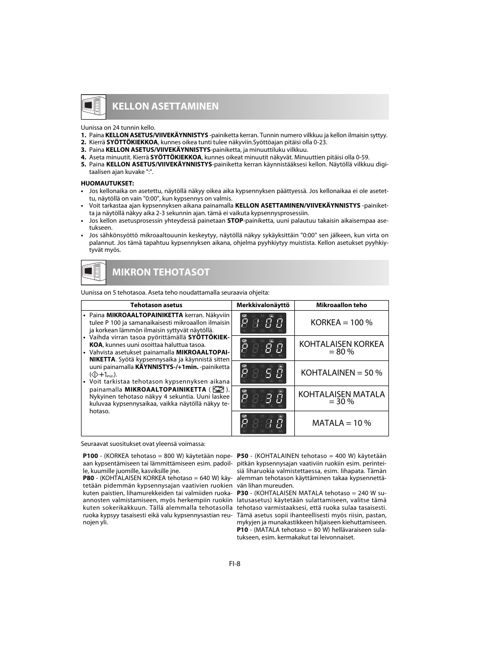 Mikron tehotasot kellon asettaminen | Sharp R-28STW Four à micro-ondes solo User Manual | Page 154 / 180