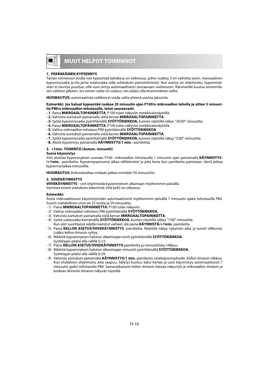 Muut helpot toiminnot | Sharp R-28STW Four à micro-ondes solo User Manual | Page 156 / 180