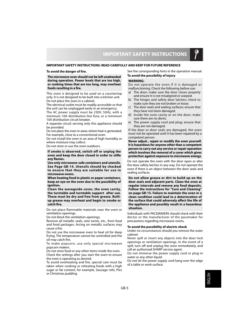 Important safety instructions | Sharp R-28STW Four à micro-ondes solo User Manual | Page 167 / 180