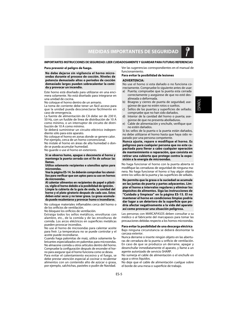 Medidas importantes de seguridad | Sharp R-28STW Four à micro-ondes solo User Manual | Page 23 / 180
