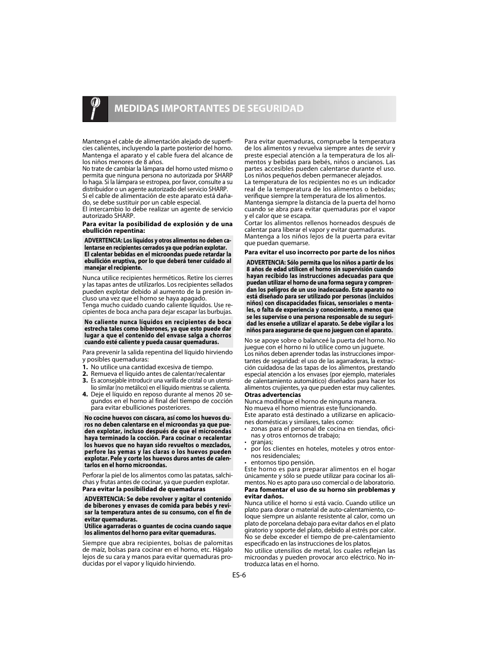 Medidas importantes de seguridad | Sharp R-28STW Four à micro-ondes solo User Manual | Page 24 / 180