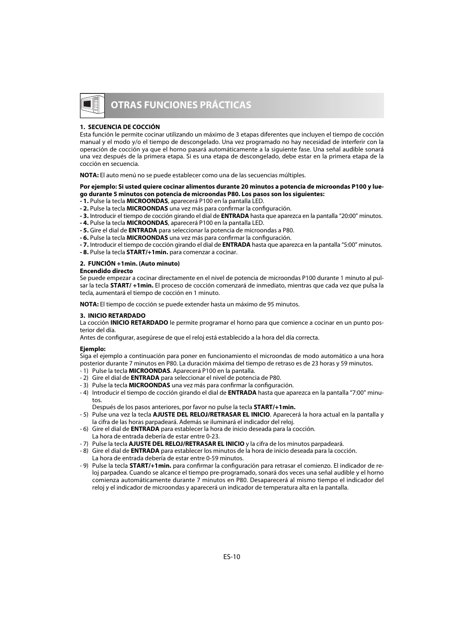 Otras funciones prácticas | Sharp R-28STW Four à micro-ondes solo User Manual | Page 28 / 180