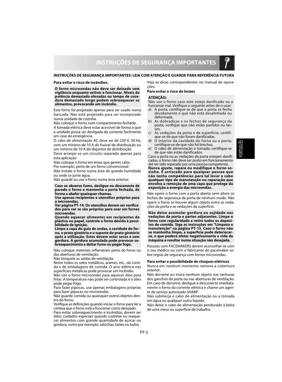 Instruções de segurança importantes | Sharp R-28STW Four à micro-ondes solo User Manual | Page 39 / 180