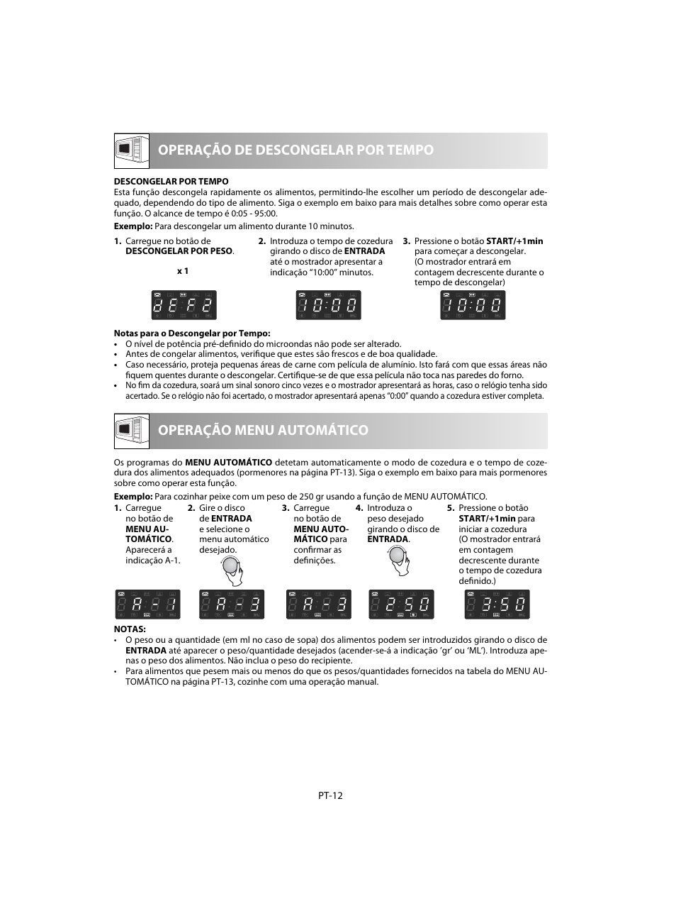 Operação de descongelar por tempo, Operação menu automático | Sharp R-28STW Four à micro-ondes solo User Manual | Page 46 / 180