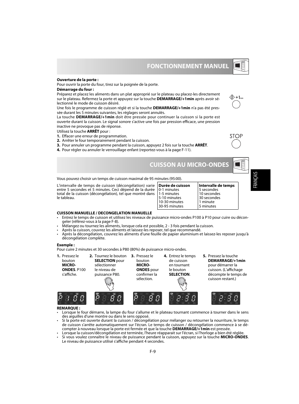 Cuisson au micro-ondes fonctionnement manuel | Sharp R-28STW Four à micro-ondes solo User Manual | Page 59 / 180
