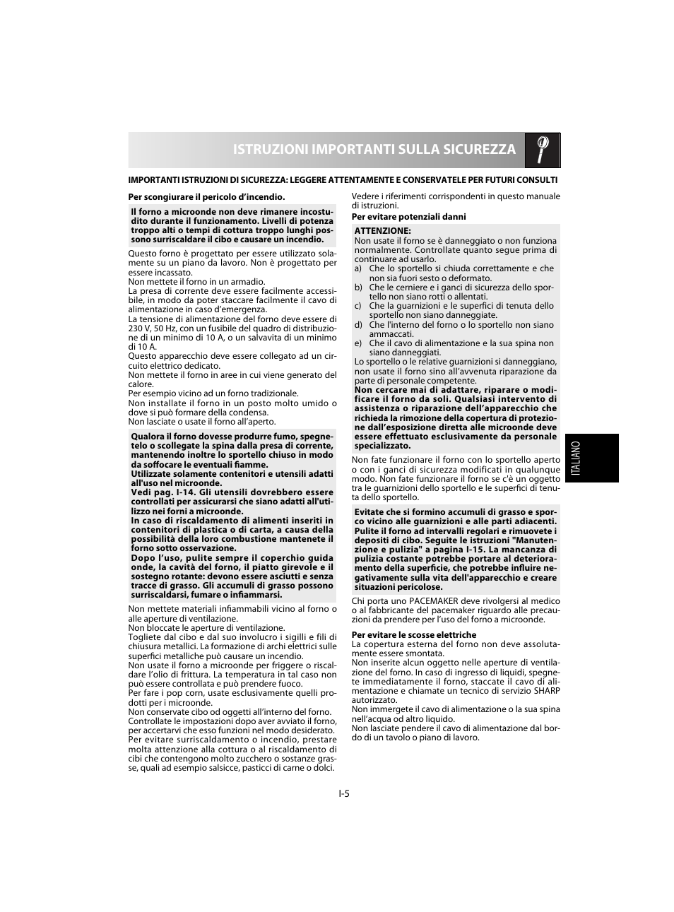 Istruzioni importanti sulla sicurezza | Sharp R-28STW Four à micro-ondes solo User Manual | Page 71 / 180