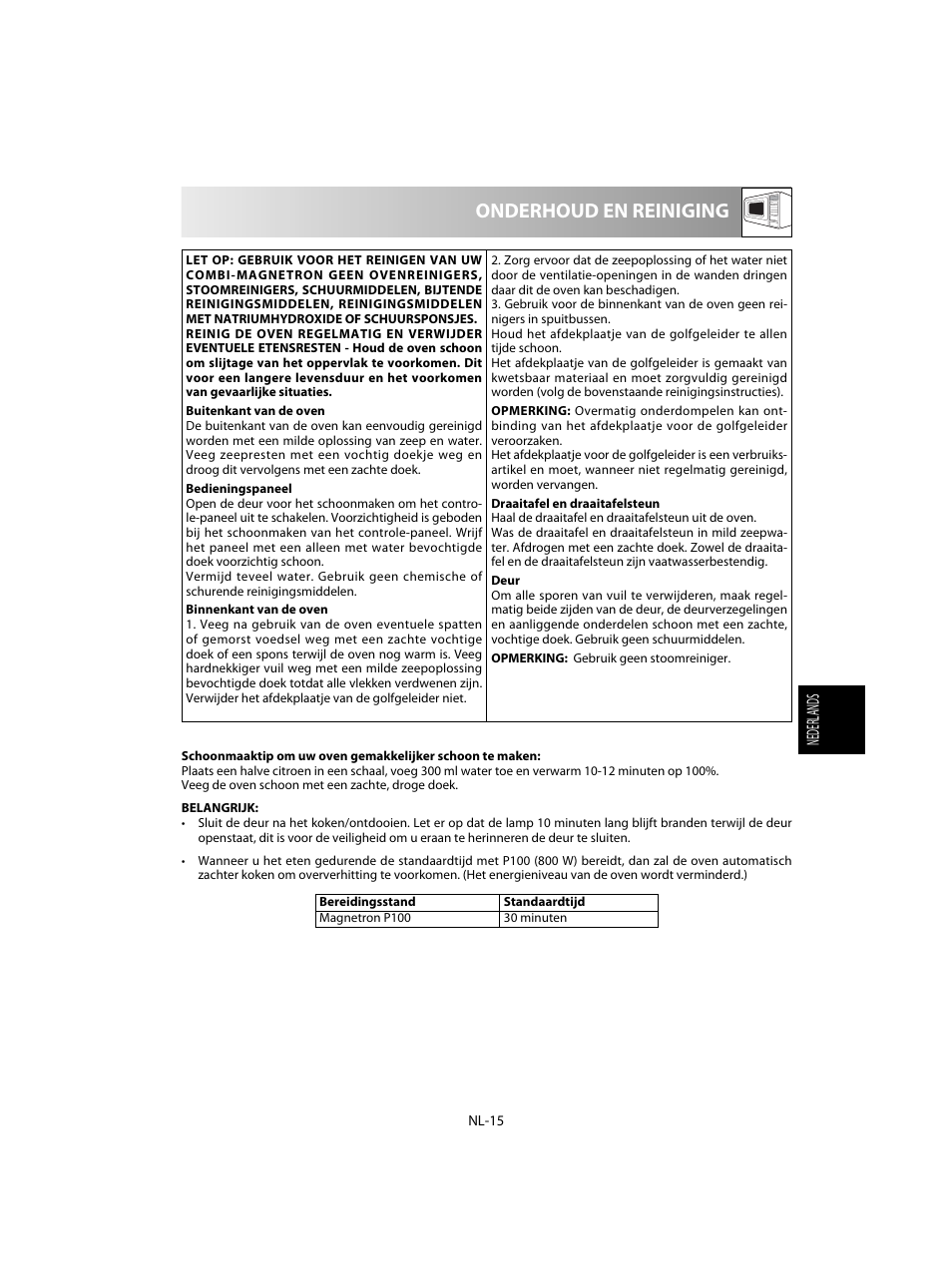 Onderhoud en reiniging | Sharp R-28STW Four à micro-ondes solo User Manual | Page 97 / 180