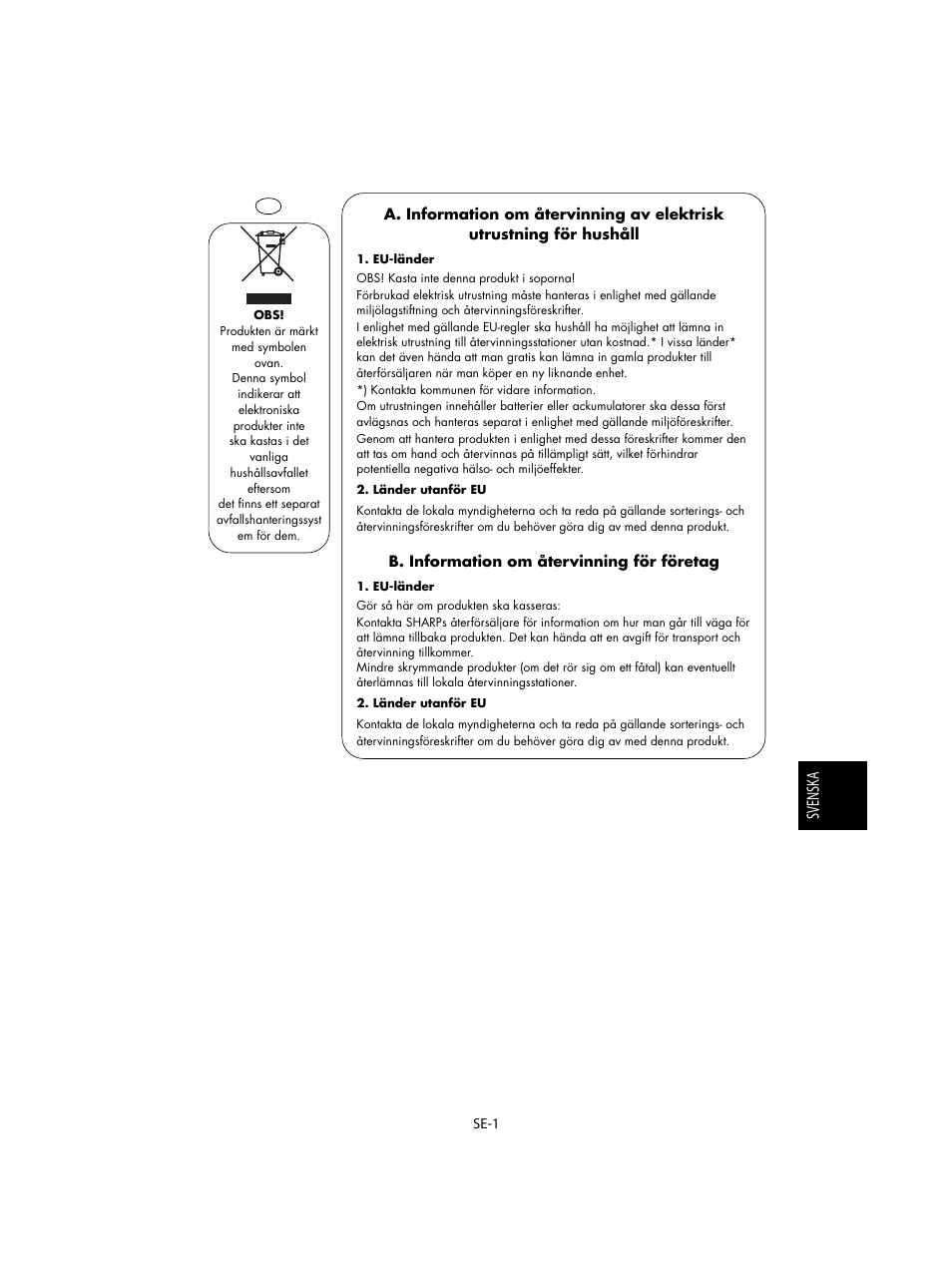 Svensk a | Sharp R-28STW Four à micro-ondes solo User Manual | Page 99 / 180