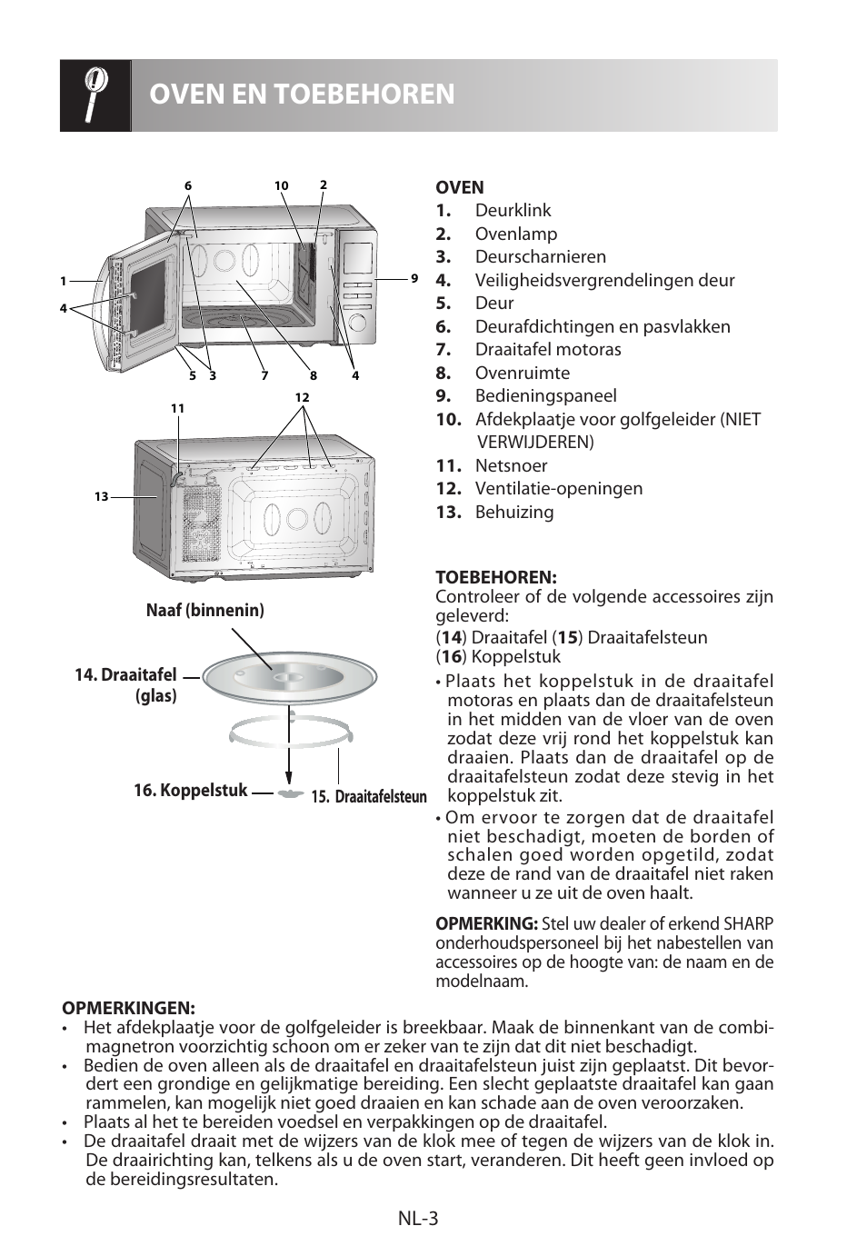 Oven en toebehoren, Nl-3 | Sharp R-222STWE Four à micro-ondes solo User Manual | Page 102 / 246