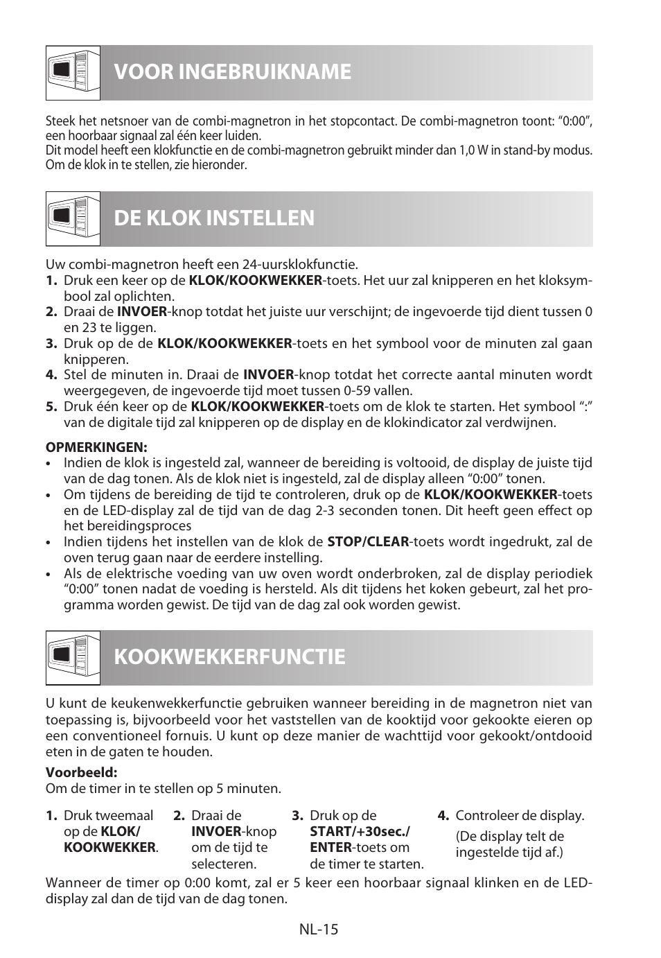 Voor ingebruikname de klok instellen, Kookwekkerfunctie | Sharp R-222STWE Four à micro-ondes solo User Manual | Page 114 / 246