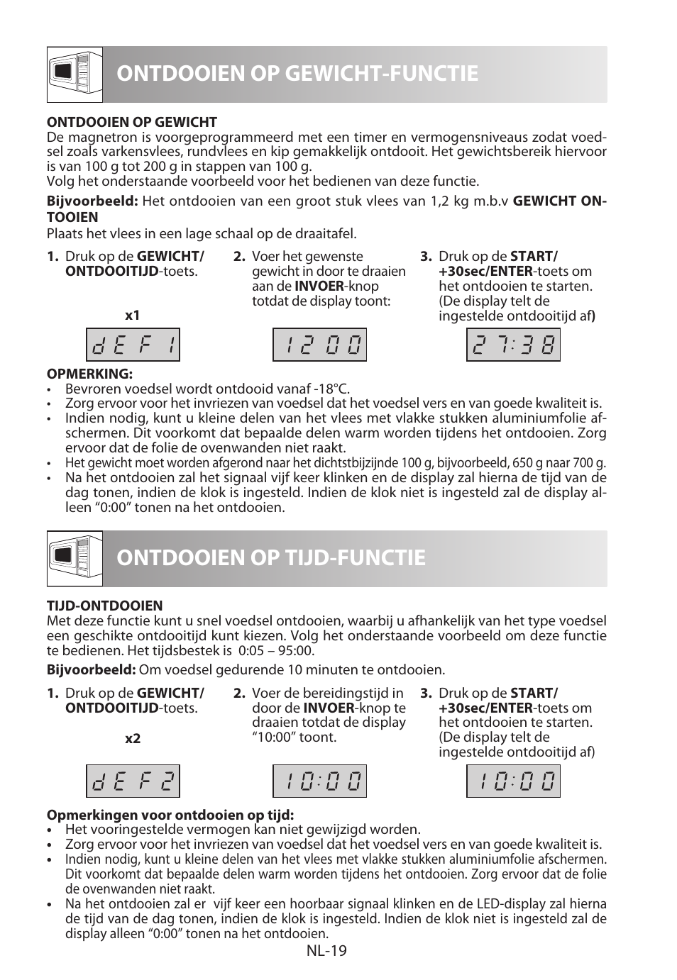 Ontdooien op gewicht-functie, Ontdooien op tijd-functie | Sharp R-222STWE Four à micro-ondes solo User Manual | Page 118 / 246