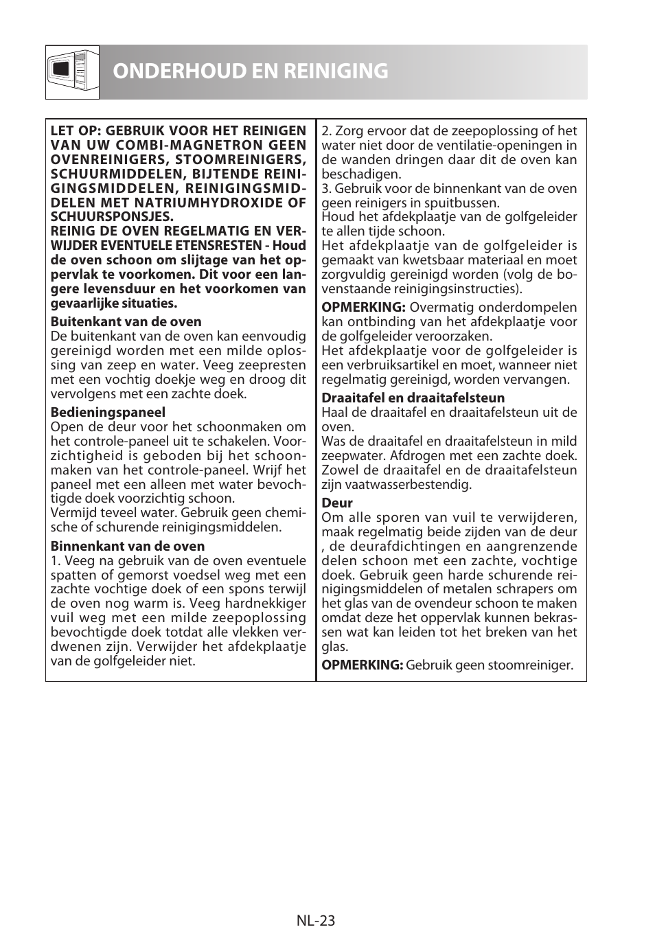 Onderhoud en reiniging | Sharp R-222STWE Four à micro-ondes solo User Manual | Page 122 / 246